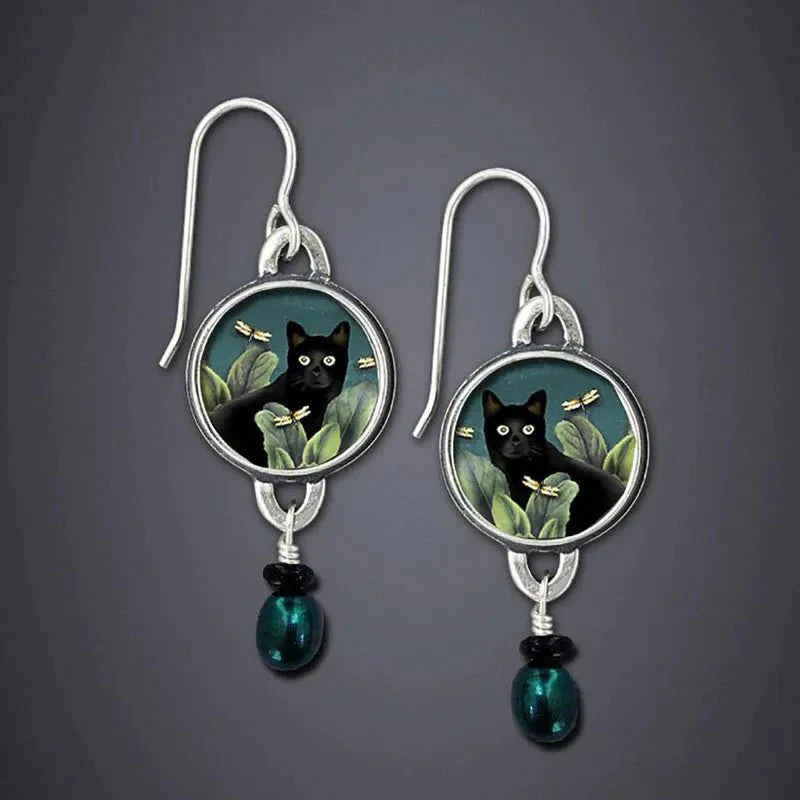 Midnight Elegance Cat Dangle Earrings-Westeryn