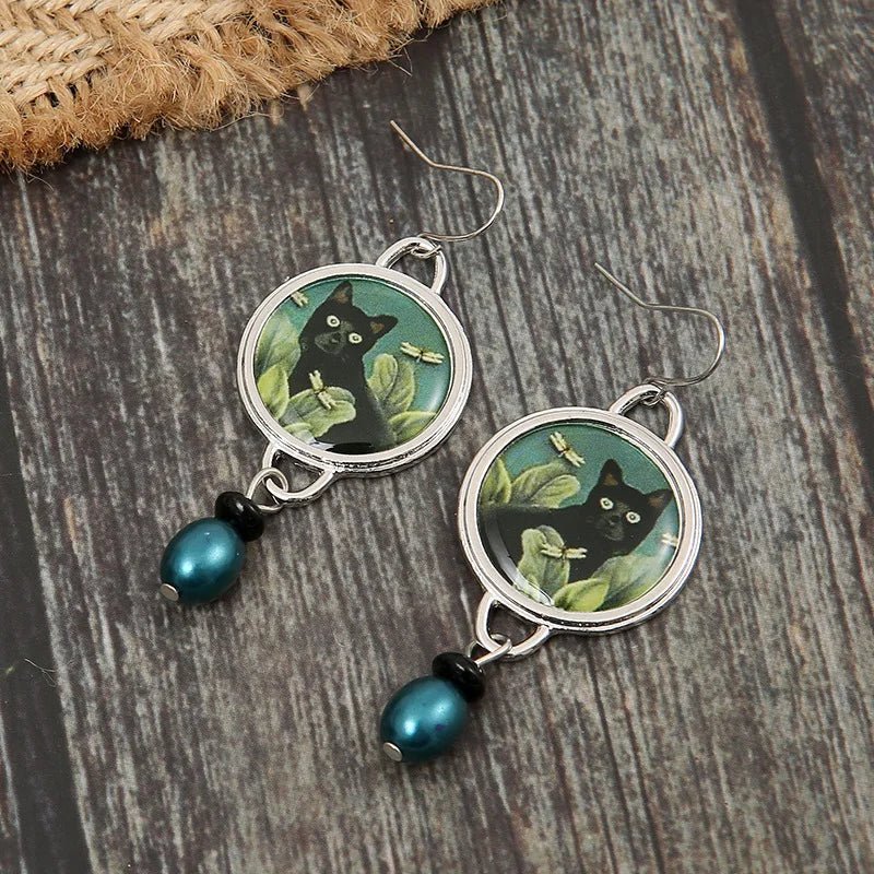Midnight Elegance Cat Dangle Earrings-Westeryn